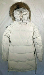 PARAJUMPERS WOMENS LONG BEAR DOWN JACKET PARKA INSULATED FUR HOOD SILVER GREY