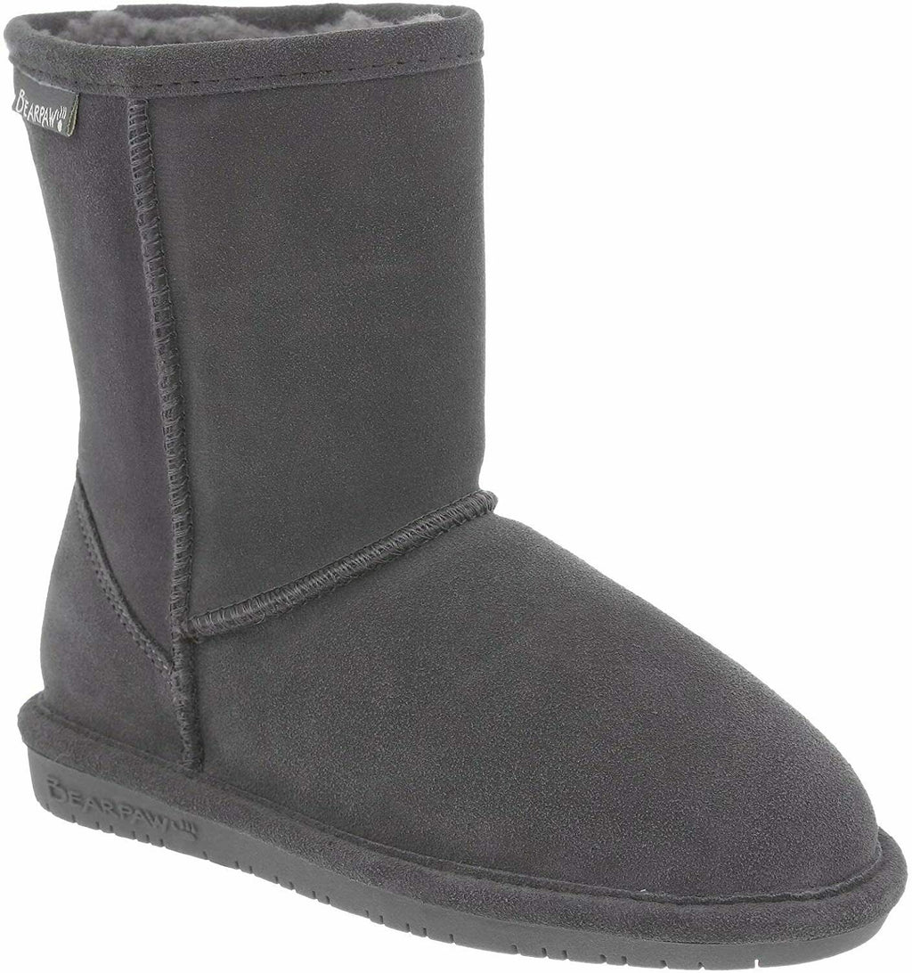 BEARPAW WOMEN'S EMMA SHORT SHEEPSKIN PULL ON WINTER BOOTS sz 8.5 M CHARCOAL