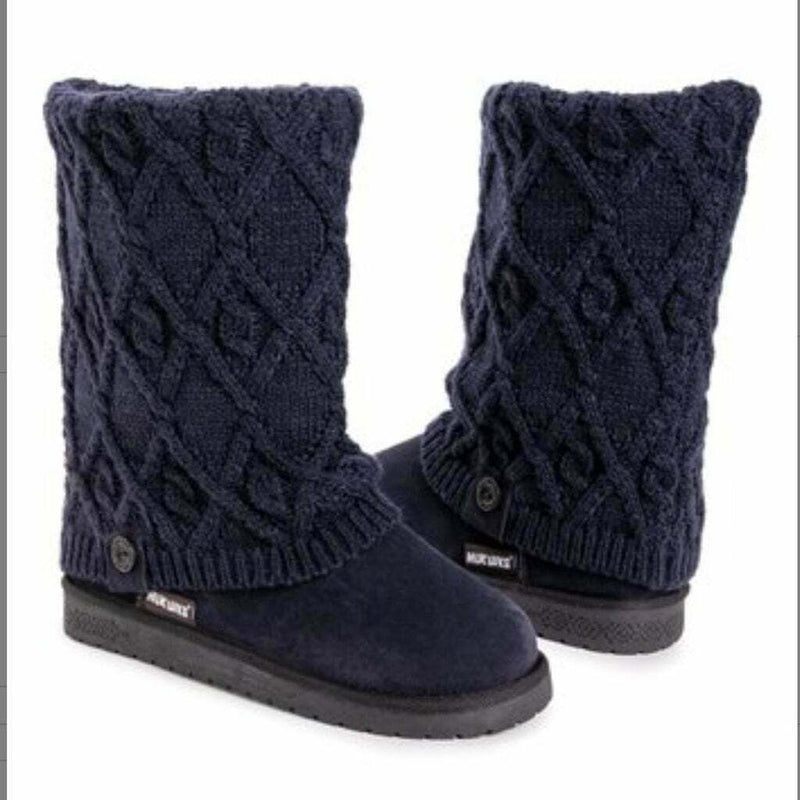 MUK LUKS WOMEN'S MODERN KNIT FLAT PULL ON FASHION BOOT sz 10 NAVY 1000079 410