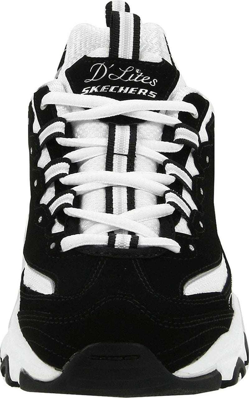 SKECHERS WOMENS D'LITES EXTREME NO-MEMORY FOAM SNEAKERS 7.5 EW BLACK WHITE 11422