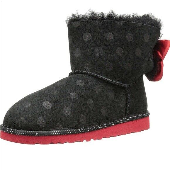 NEW UGG SWEETIE BOW DISNEY BIG KIDS BOOT MINNIE MOUSE SUEDE BLACK RED FREE SHIP
