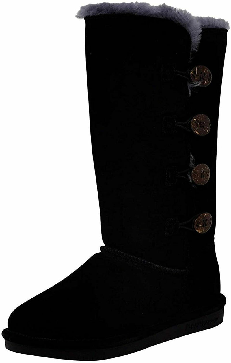 BEARPAW WOMEN'S LORI SHEEPSKIN TALL BOOTS SUEDE LEATHER sz 7 BLACK GREY 2250W