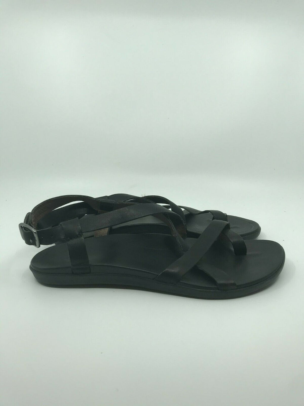 OLUKAI WOMENS 'UPENA LEATHER SLINGBACK SANDAL BLACK SIZE 8 FREE SHIPPING