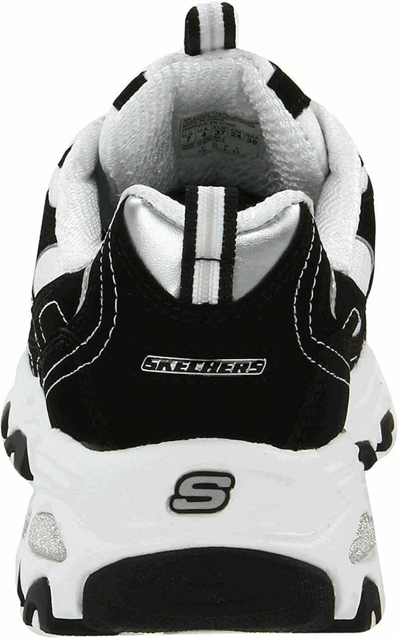 SKECHERS WOMENS D'LITES EXTREME NO-MEMORY FOAM SNEAKERS 7.5 EW BLACK WHITE 11422