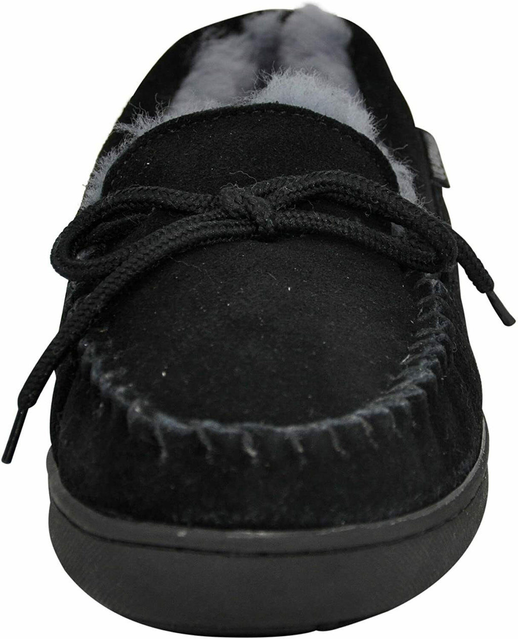 BEARPAW MENS MOC II SHEEPSKIN MOCCASIN SLIPPERS BLACK GREY 8 COZY LINED COMFORT