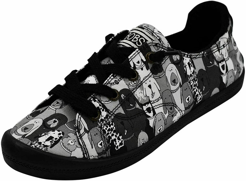 SKECHERS BOBS WOMEN'S BEACH BINGO DOG HOUSE PARTY SNEAKERS sz 8 BLACK 31965W