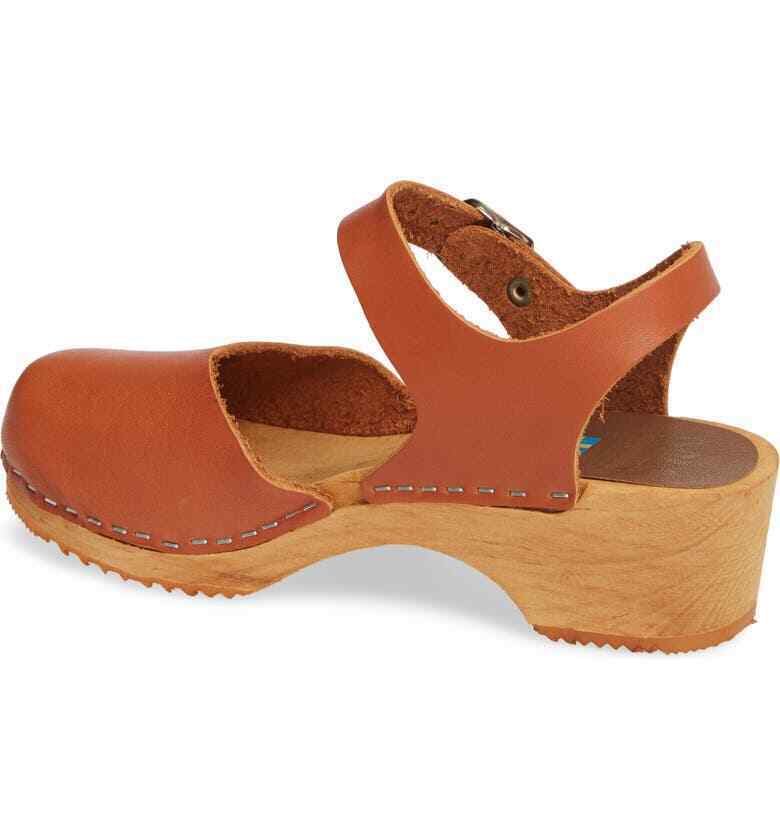 MIA WOMEN'S SOFIA CLOG MULE WOODEN PLATFORM SANDAL LEATHER sz 6 M LUGGAGE SW562T