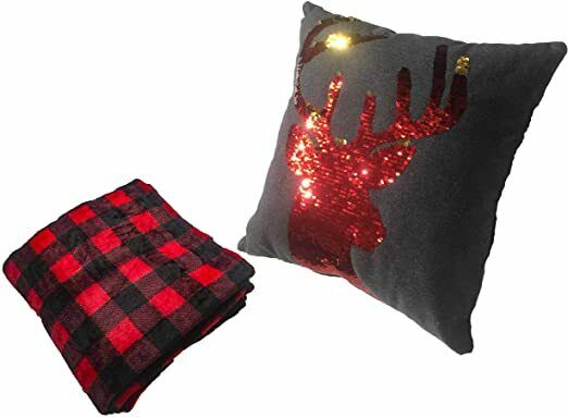 HOLLY DECOR DEER GIFT SET WITH DECORATIVE STYLISH PILLOW $ WARM THROW 50" X 60"