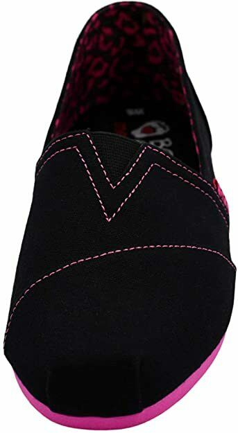 SKECHERS WOMEN'S BOBS PLUSH PEACE & LOVE SLIP ON FLAT 8 BLACK / HOT PINK 33645