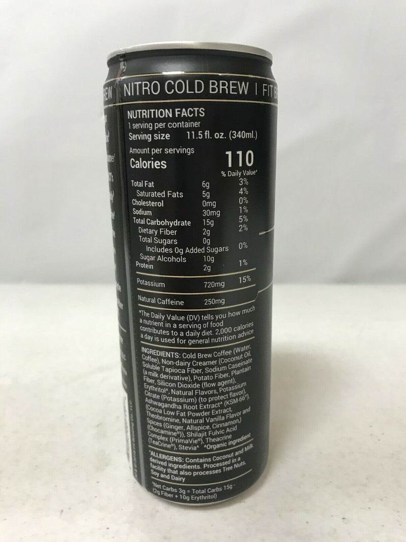 NEW FIT BRŪ VANILLA LATTE NITRO COLD BREW COFFEE 12(11.5oz) CANS FREE SHIPPING