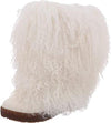 BEARPAW WOMEN'S BOETIS LEATHER WINTER SLIP ON BOOT NATURAL FUR sz 10 WHITE 1294W