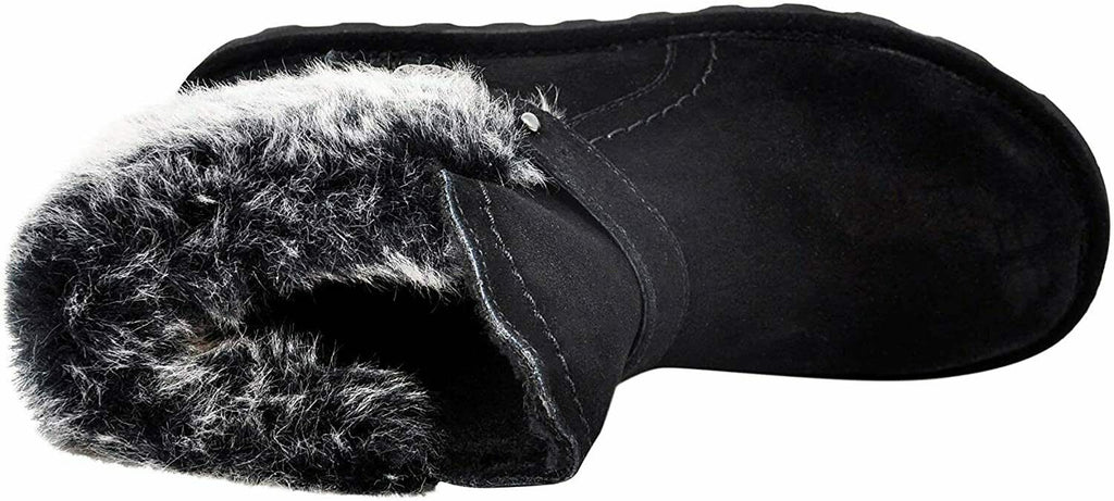 BEARPAW WOMEN'S KOKO PULL ON SHEEPSKIN COMFORT BOOTS sz 9 M BLACK GREY FUR 2012W