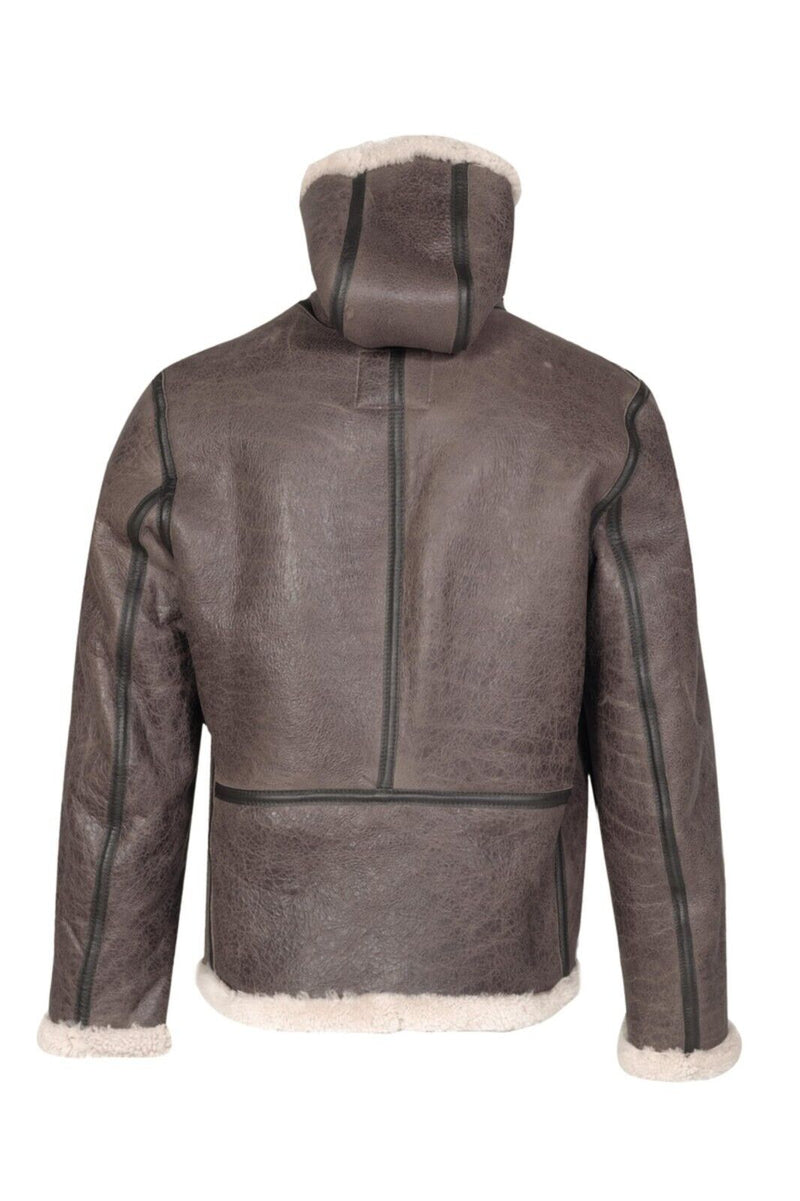 SCHOTT MENS SHEARLING HOODIE SHEEPSKIN B-6 BOMBER BROWN COWHIDE