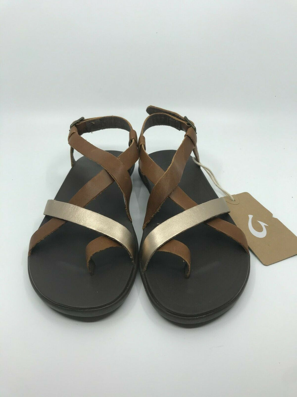 OLUKAI WOMEN 'UPENA LEATHER SLINGBACK SANDAL MUSTARD/BUBBLY SIZE 8 FREE SHIPPING