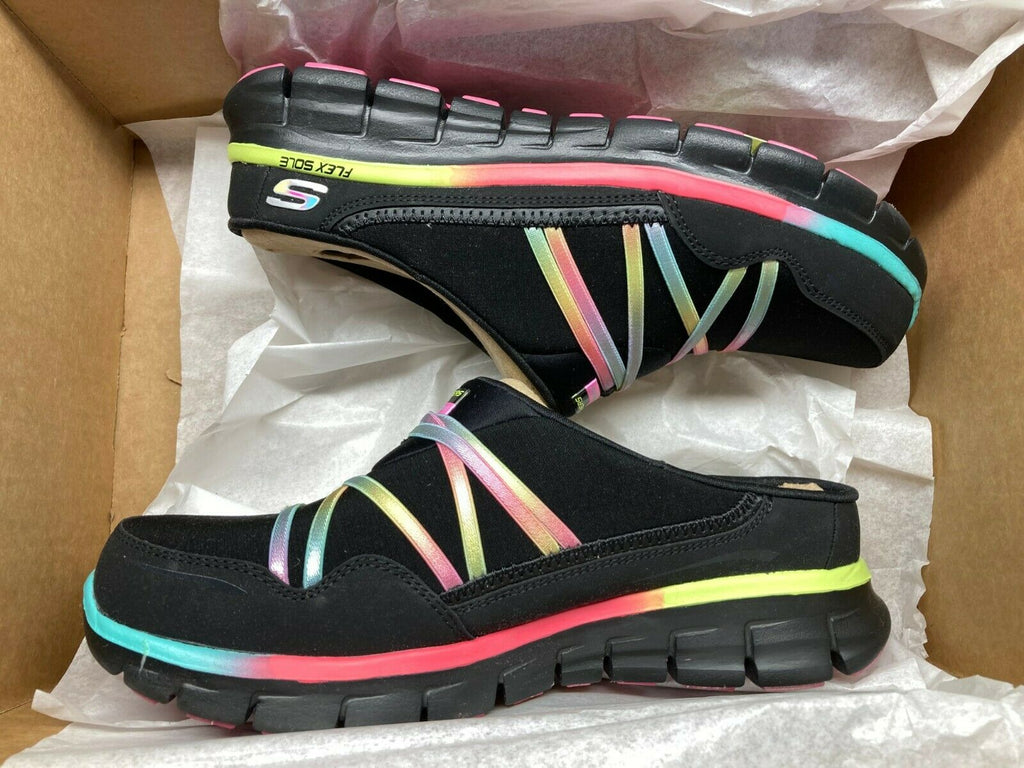 NEW SKECHERS WOMEN'S SYNERGY AIR STREAMER MULE BK/MT/BK 6.5 W FREE SHIP 11964