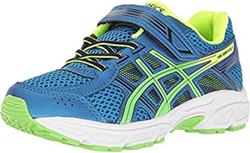 ASICS KIDS UNISEX PRE CONTEND 4 PS RUNNING SHOES sz 1.5 BLUE GREEN YELLOW C709N