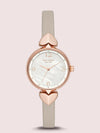 KATE SPADE HOLLIS QUARTZ ROSE GOLD WATCH GREY LEATHER BRACELET 30mm PEARL FACE