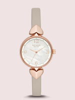 KATE SPADE HOLLIS QUARTZ ROSE GOLD WATCH GREY LEATHER BRACELET 30mm PEARL FACE