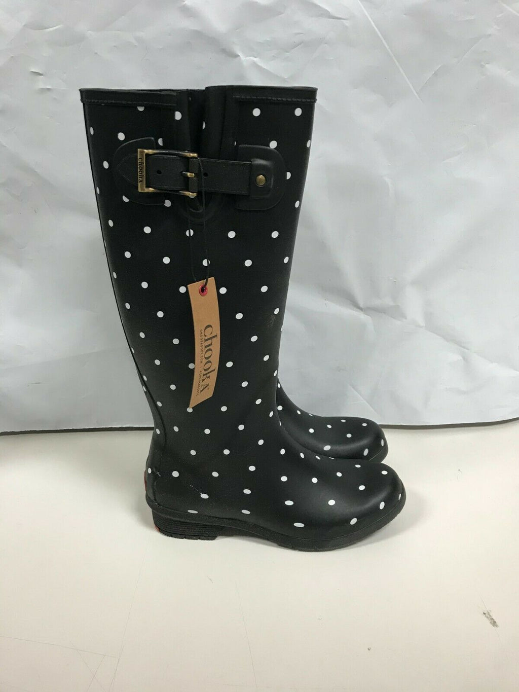 CHOOKA WOMENS TALL DOT BLANC MEMORY FOAM RAIN BOOT BLACK SIZE 5 FREE SHIPPING