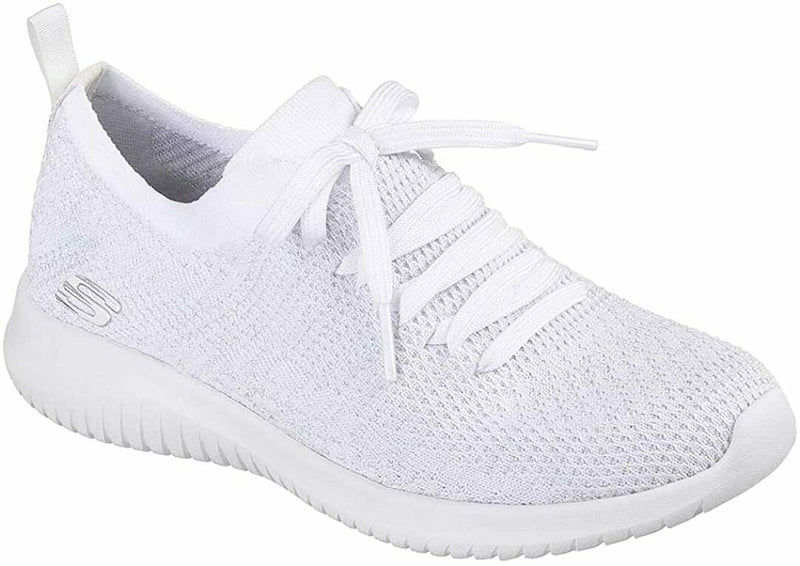 SKECHERS WOMEN ULTRA FLEX STATEMENTS SNEAKER COMFORT WALK 8.5 WHITE SILVER 12841