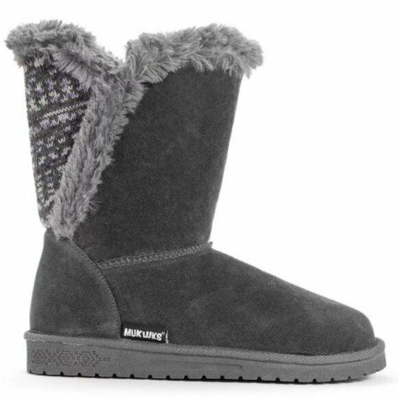 MUK LUKS WOMEN'S CAREY FLAT PULL ON FASHION BOOT sz 8 GREY SPACE DYE 1000014 022