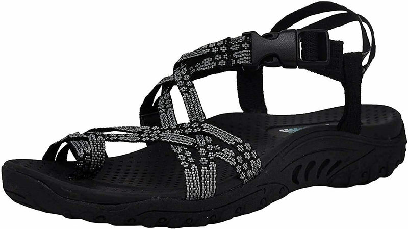 SKECHERS WOMEN'S REGGAE LOOPY TOE THONG COMFORT SANDALS sz 10 BLACK/GRAY 40875