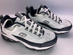 NEW SKECHERS MEN'S AFTERBURN SNEAKERS WHITE/NAVY BLUE sz 10EW FREE SHIP 50081EW