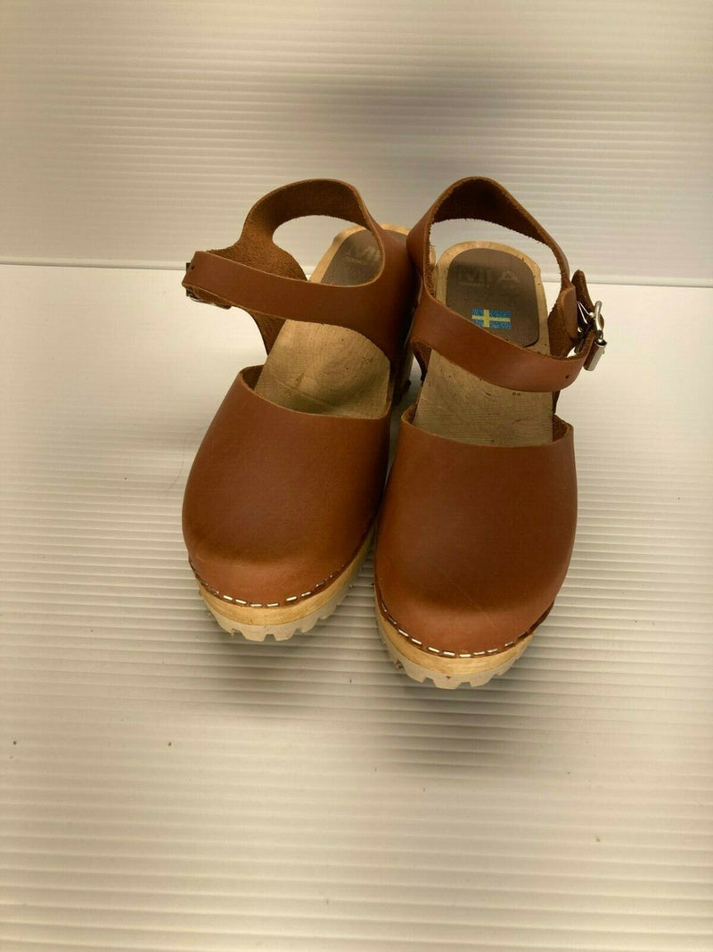 MIA WOMEN'S ABBA CLOG INSPIRED SANDALS LUGGAGE sz EU 39 US 8.5 LEATHER