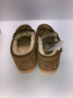 BEARPAW WOMENS MOC II SHEEPSKIN MOCCASIN HICKORY TAN FAUX 9.5 WIDE SHOE 1295W