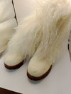 BEARPAW WOMEN'S BOETIS LEATHER WINTER SLIP ON BOOT NATURAL FUR sz 10 WHITE 1294W