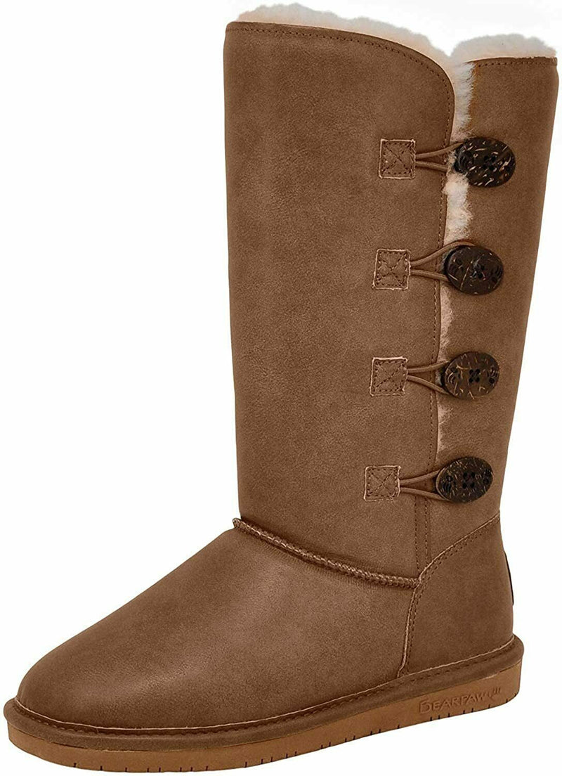 BEARPAW WOMEN'S LORI SHEEPSKIN TALL BOOTS SUEDE LEATHER sz 6.5 HICKORY II 2250W