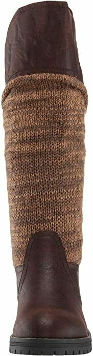 MUK LUKS WOMEN'S KAILEE TALL KNIT FAUX LEATHER FLAT WINTER BOOT sz 7 BROWN 16097