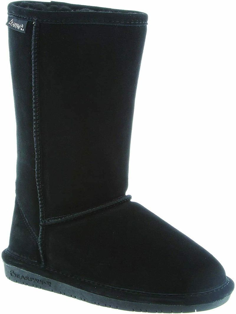 BEARPAW EMMA TALL YOUTH SHEEPSKIN GIRLS BOOTS SUEDE sz 5 M BLACK II 618Y