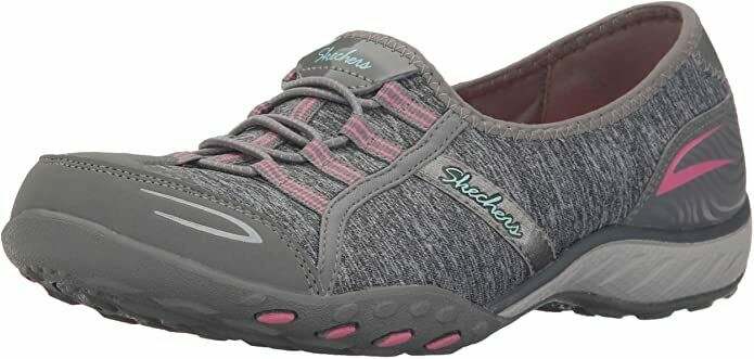 SKECHERS WOMEN'S BREATHE EASY GOOD LIFE WALKING SNEAKER sz 8.5 GRAY / PINK 22468