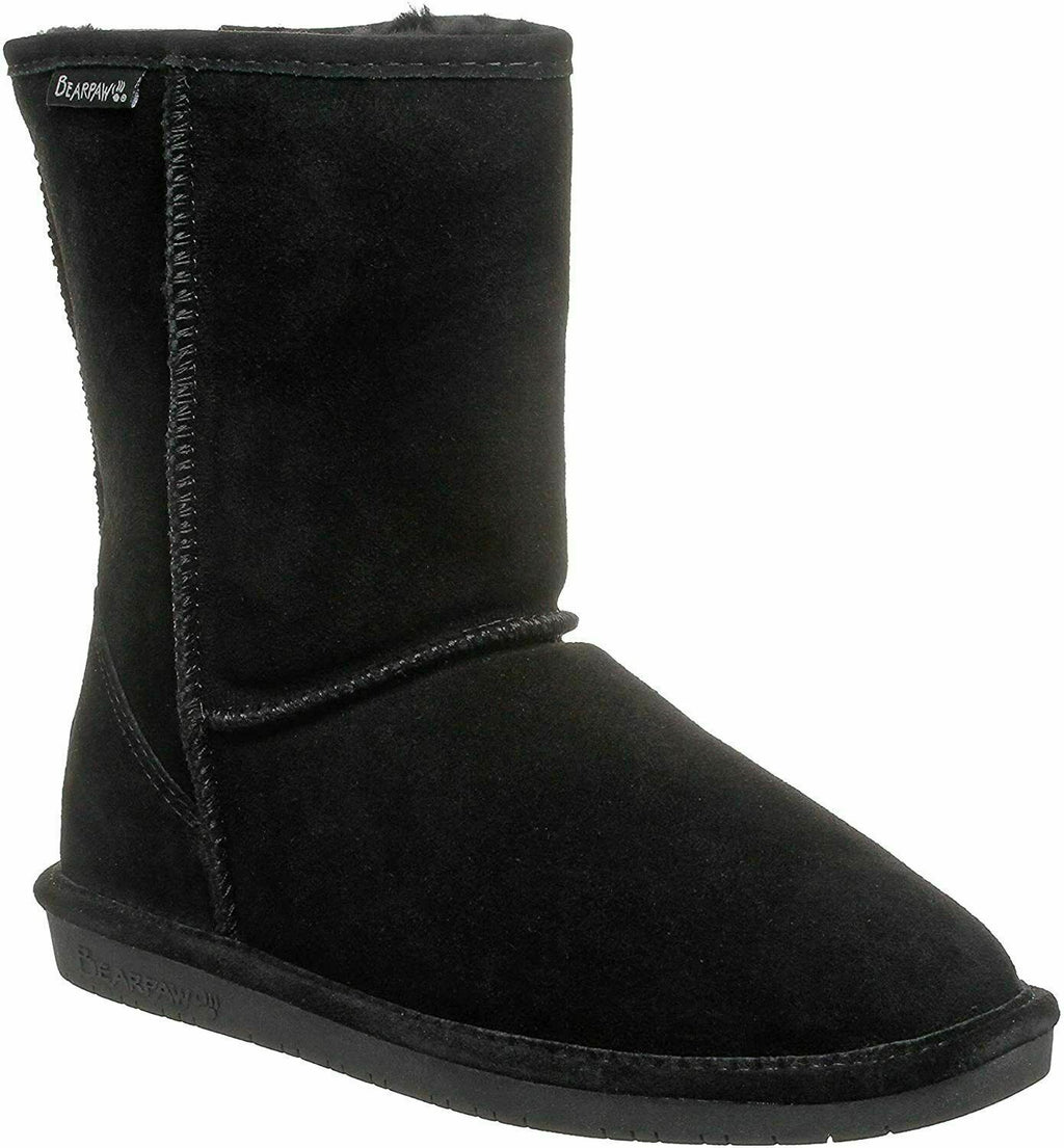 BEARPAW WOMEN'S EMMA SHORT SHEEPSKIN PULL ON WINTER BOOTS sz 10 BLACK 608W