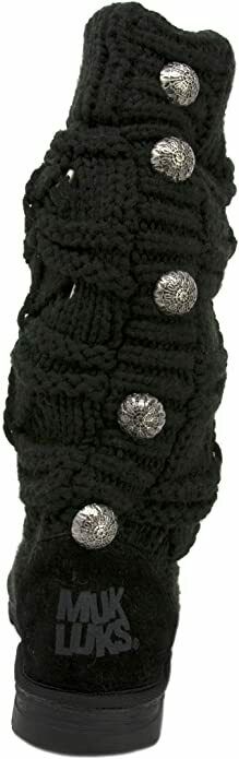 MUK LUKS WOMEN'S JAMIE CROCHETTE MID CALF FLAT KNIT BOOT sz 8 SOLID BLACK 17287