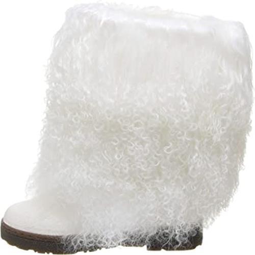 BEARPAW WOMEN'S BOETIS LEATHER WINTER SLIP ON BOOT NATURAL FUR sz 10 WHITE 1294W