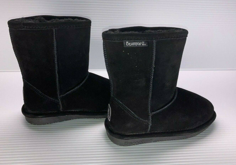 BEARPAW KIDS EMMA SHORT SHEEPSKIN BOOTS BLACK sz 13 YOUTH GIRLS ANKLE 608-Y