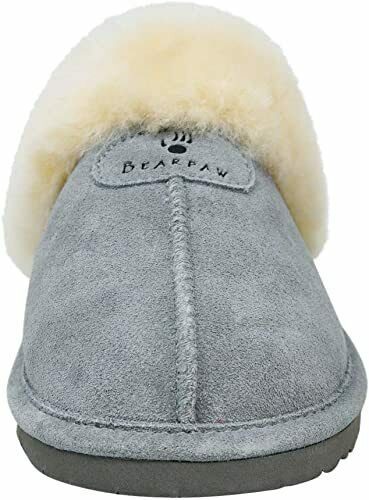 BEARPAW WOMEN'S LOKI II SHEEPSKIN COLLAR SLIDE SLIPPERS sz 6 M GRAY FOG 671W