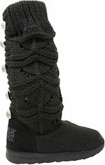 MUK LUKS WOMEN'S JAMIE CROCHETTE MID CALF FLAT KNIT BOOT sz 8 SOLID BLACK 17287